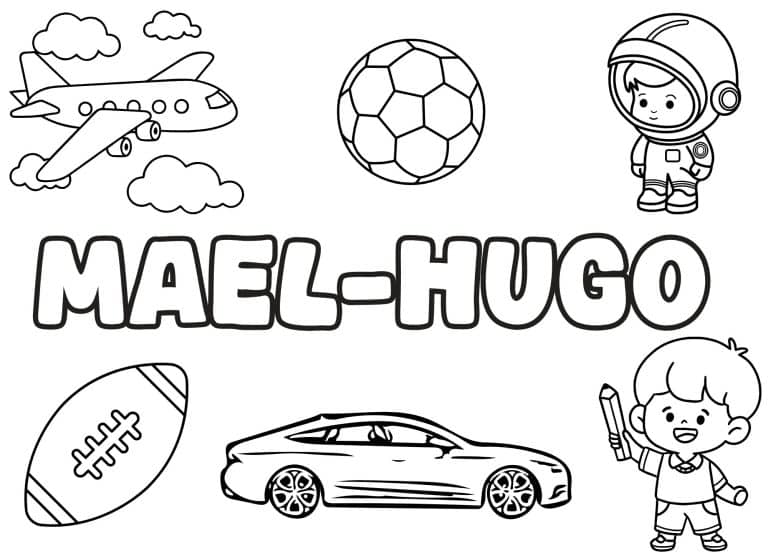Coloriage prenom Mael Hugo simple - dessin gratuit &agrave; imprimer