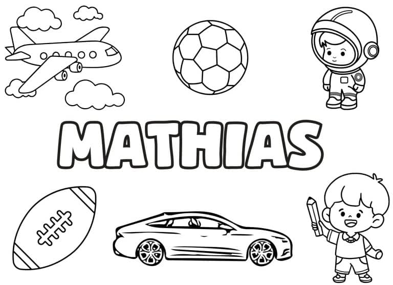 Coloriage prenom Mathias simple - dessin gratuit &agrave; imprimer