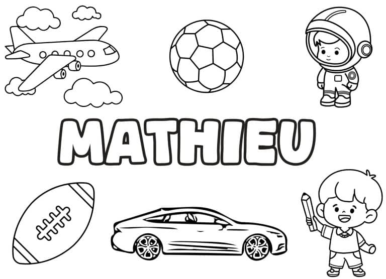 Coloriage prenom Mathieu simple - dessin gratuit &agrave; imprimer