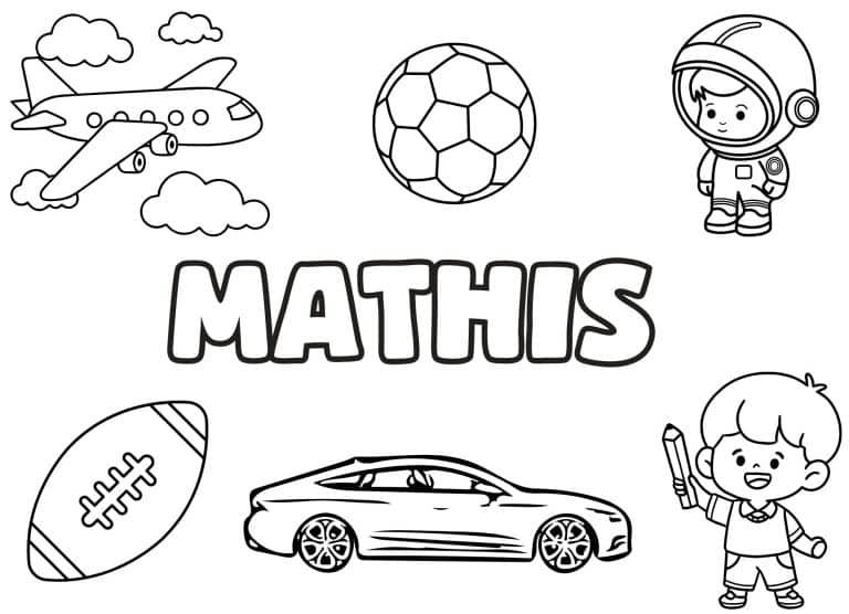 Coloriage prenom Mathis simple - dessin gratuit &agrave; imprimer