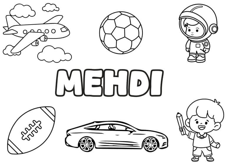 Coloriage prenom Mehdi simple - dessin gratuit &agrave; imprimer