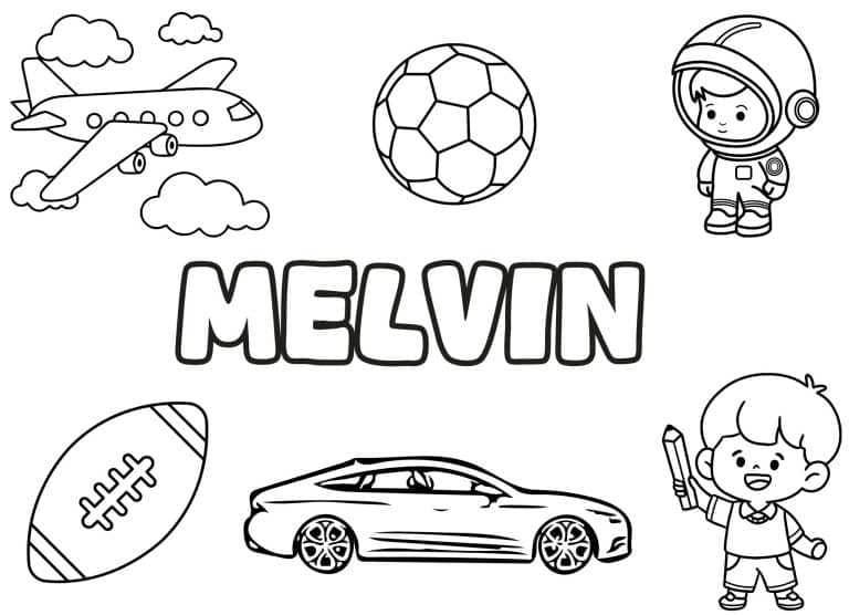 Coloriage prenom Melvin simple - dessin gratuit &agrave; imprimer