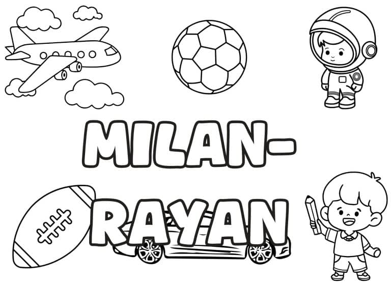 Coloriage prenom Milan Rayan simple - dessin gratuit &agrave; imprimer