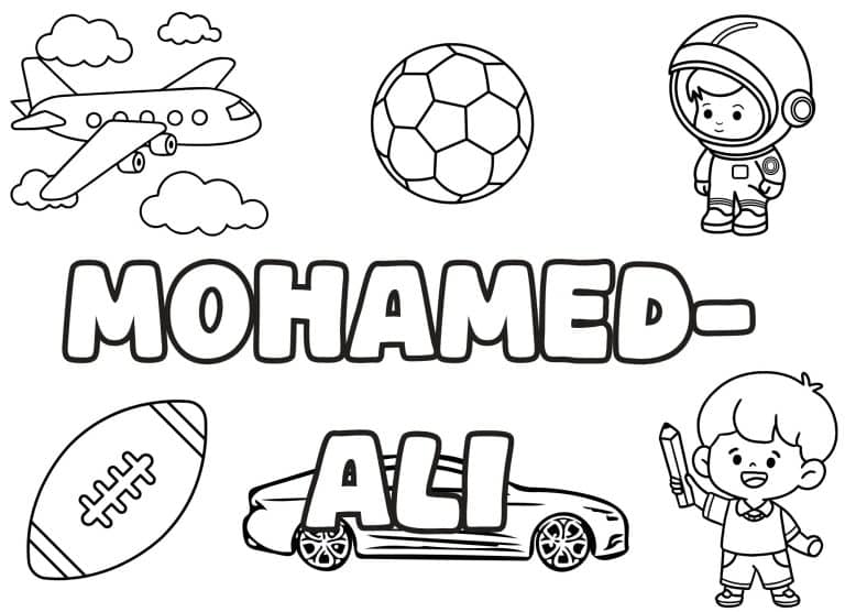 Coloriage prenom Mohamed Ali simple - dessin gratuit &agrave; imprimer