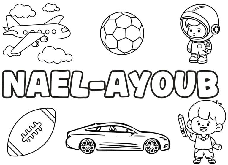 Coloriage prenom Nael Ayoub simple - dessin gratuit &agrave; imprimer