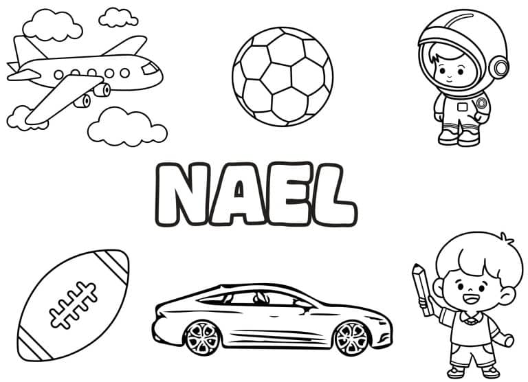 Coloriage prenom Nael simple - dessin gratuit &agrave; imprimer