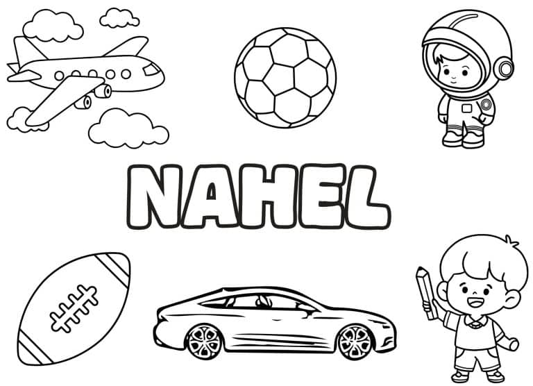 Coloriage prenom Nahel simple - dessin gratuit &agrave; imprimer