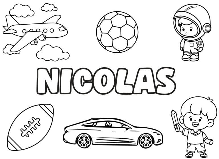 Coloriage prenom Nicolas simple - dessin gratuit &agrave; imprimer