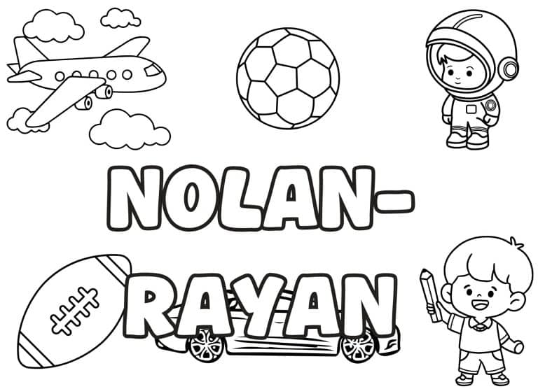 Coloriage prenom Nolan Rayan simple - dessin gratuit &agrave; imprimer