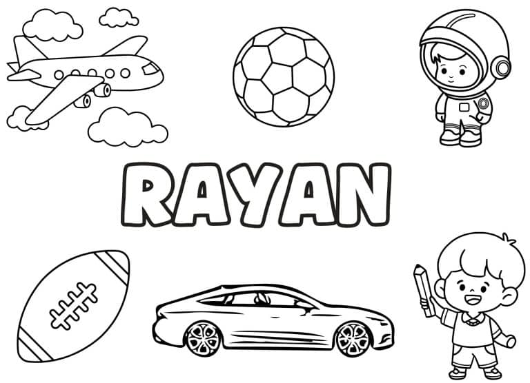 Coloriage prenom Rayan simple - dessin gratuit &agrave; imprimer