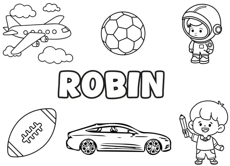 Coloriage prenom Robin simple - dessin gratuit &agrave; imprimer