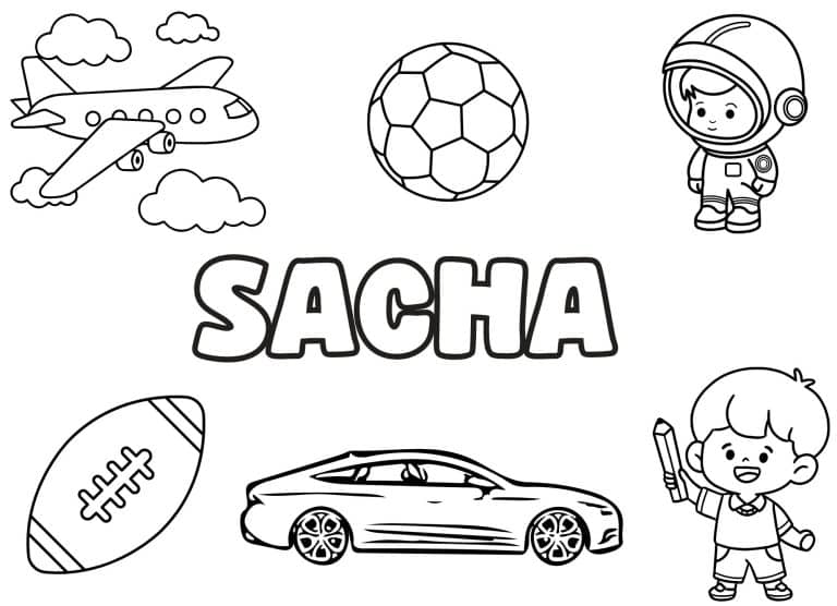 Coloriage prenom Sacha simple - dessin gratuit &agrave; imprimer