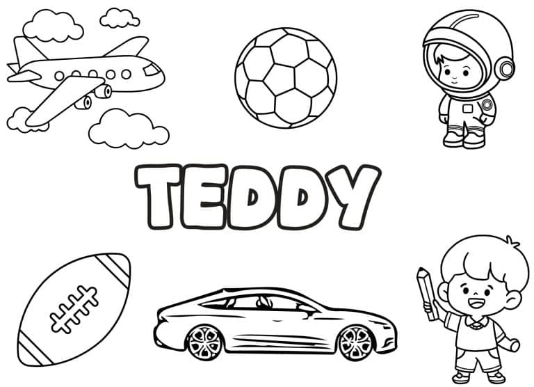 Coloriage prenom Teddy simple - dessin gratuit &agrave; imprimer