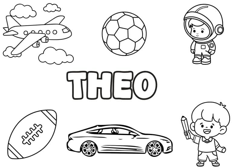 Coloriage prenom Theo simple - dessin gratuit &agrave; imprimer