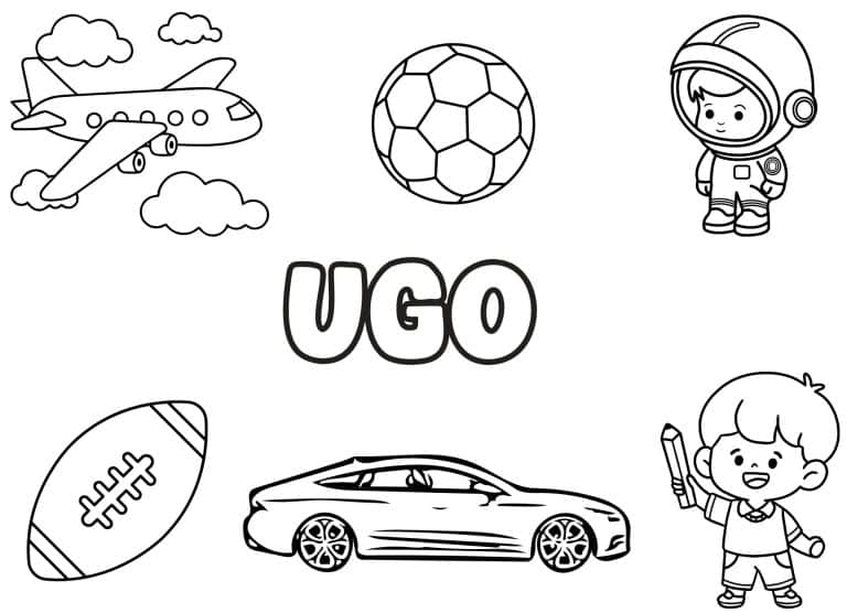 Coloriage prenom Ugo simple - dessin gratuit &agrave; imprimer