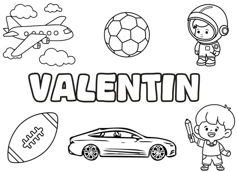 Coloriage prenom Valentin simple - dessin gratuit &agrave; imprimer
