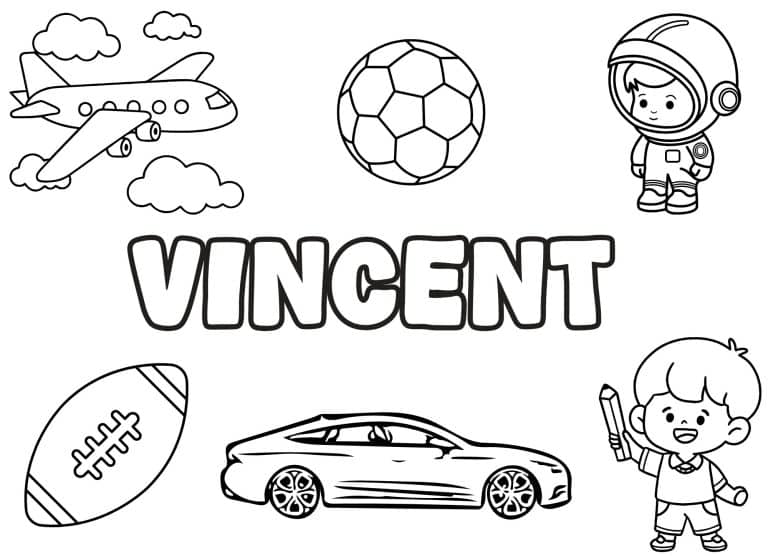 Coloriage prenom Vincent simple - dessin gratuit &agrave; imprimer