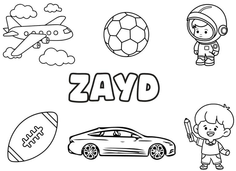 Coloriage prenom Zayd simple - dessin gratuit &agrave; imprimer