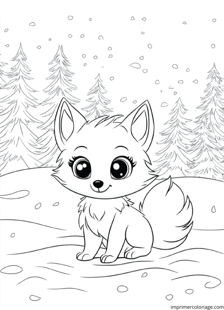 Coloriage renard kawaii hiver - dessin gratuit &agrave; imprimer