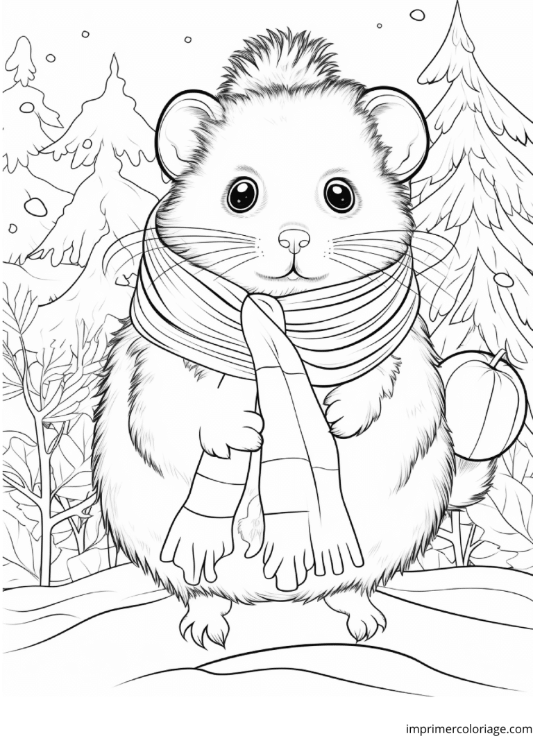Coloriage souris hiver - dessin gratuit &agrave; imprimer