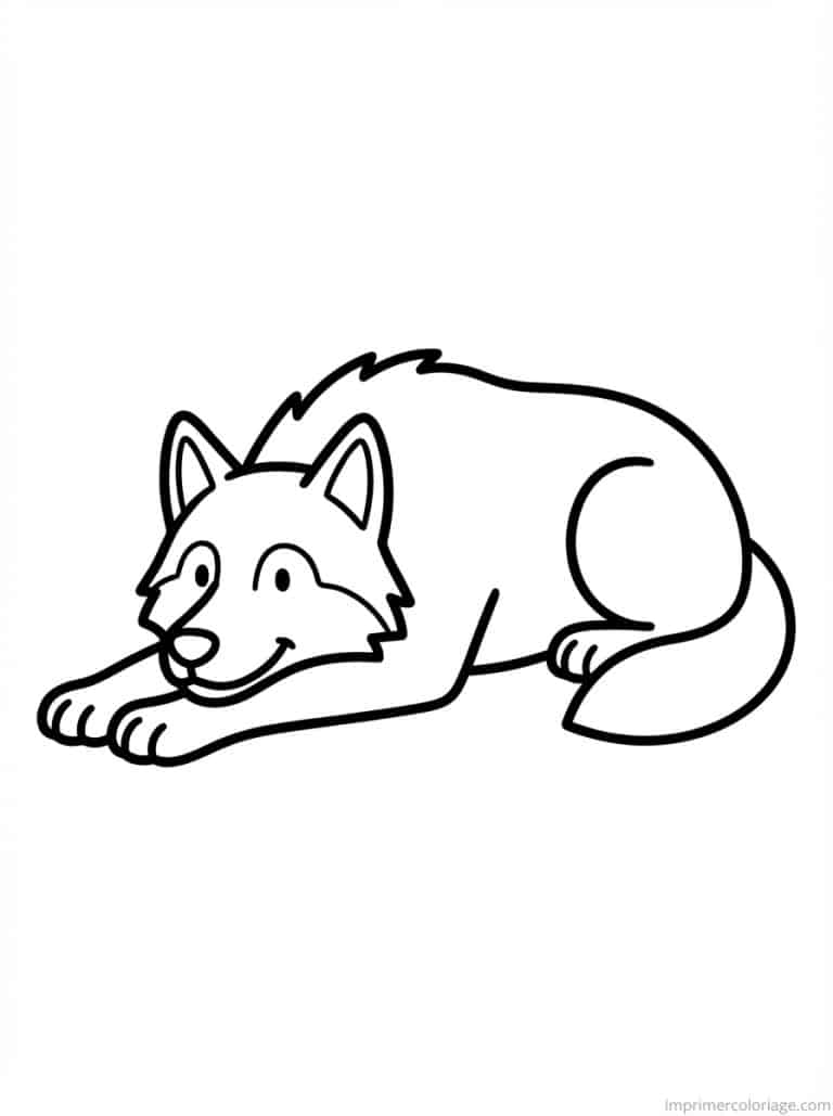coloriage loup allonge repos - dessin gratuit &agrave; imprimer