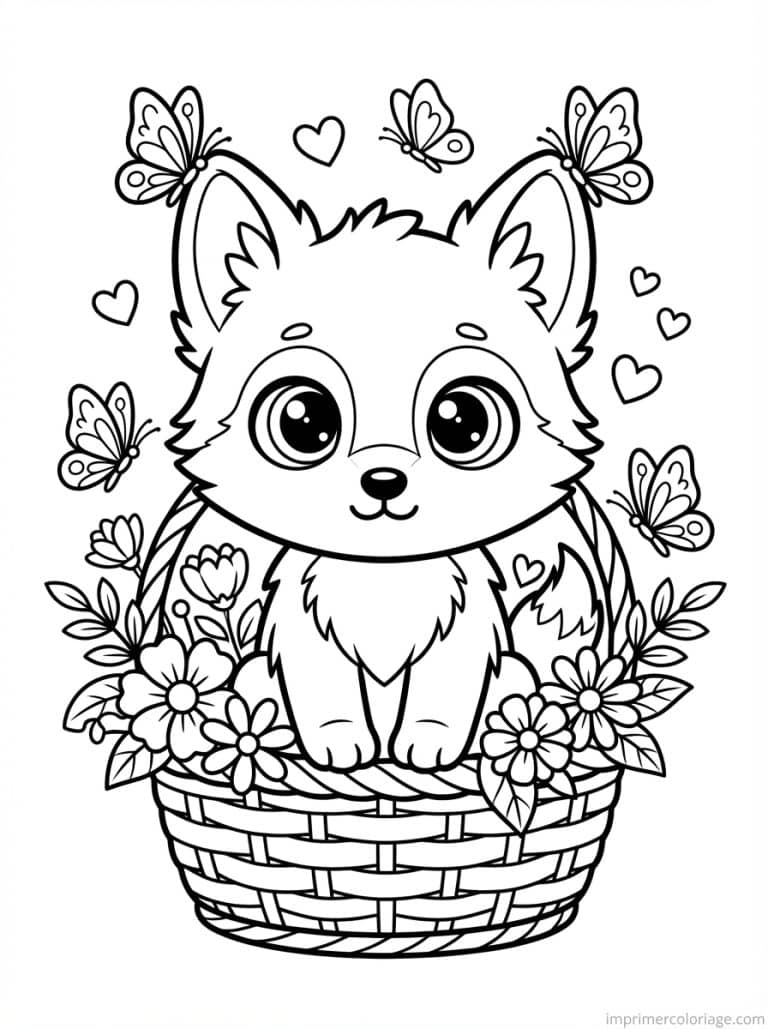 coloriage loup bebe cute panier - dessin gratuit &agrave; imprimer