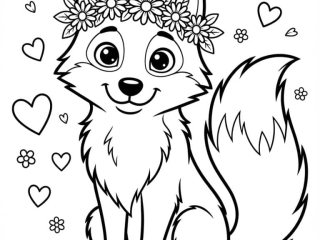 coloriage loup cute couronne fleurs à imprimer coloriage loup cute couronne fleurs - dessin gratuit à imprimer