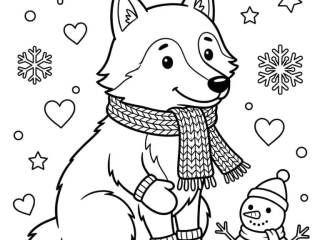 coloriage loup cute echarpe neige à imprimer coloriage loup cute echarpe neige - dessin gratuit à imprimer