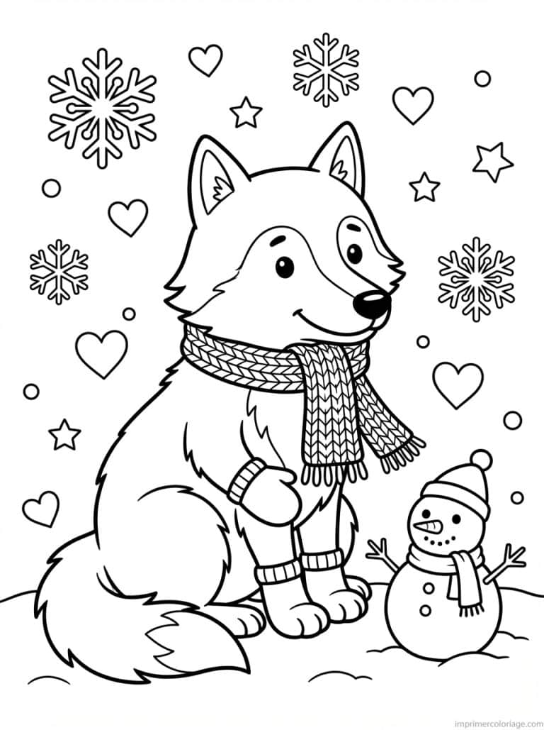coloriage loup cute echarpe neige - dessin gratuit &agrave; imprimer
