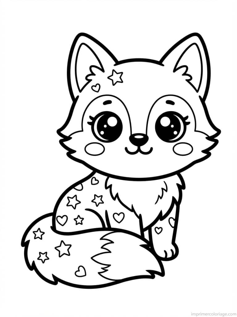 coloriage loup kawaii etoiles - dessin gratuit &agrave; imprimer