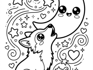coloriage loup kawaii lune à imprimer coloriage loup kawaii lune - dessin gratuit à imprimer