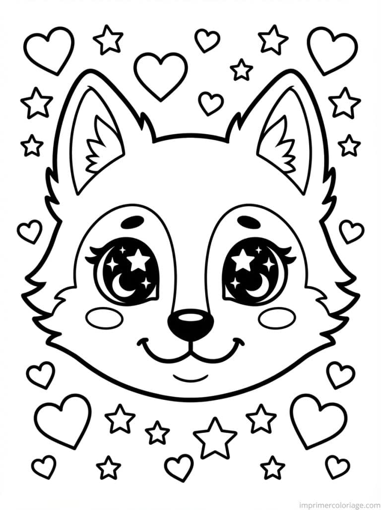 coloriage loup kawaii visage - dessin gratuit &agrave; imprimer