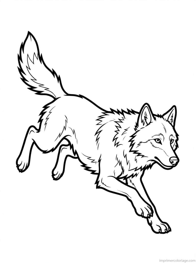 coloriage loup saute dynamique - dessin gratuit &agrave; imprimer