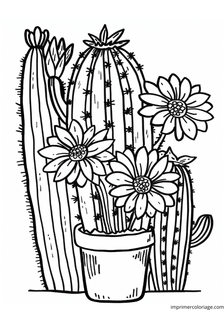 Coloriage cactus en fleur à imprimer Coloriage cactus en fleur - dessin gratuit à imprimer