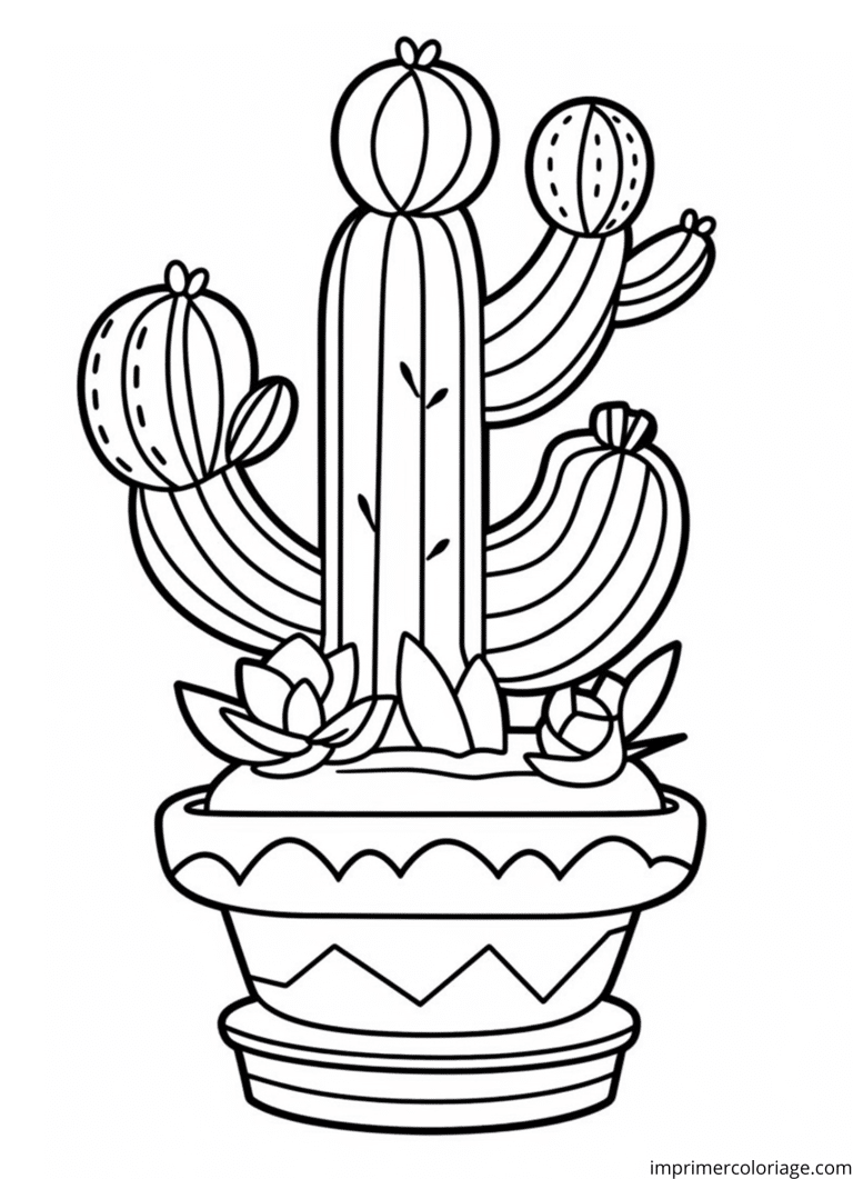 Coloriage cactus en pot fleurs à imprimer Coloriage cactus en pot fleurs - dessin gratuit à imprimer