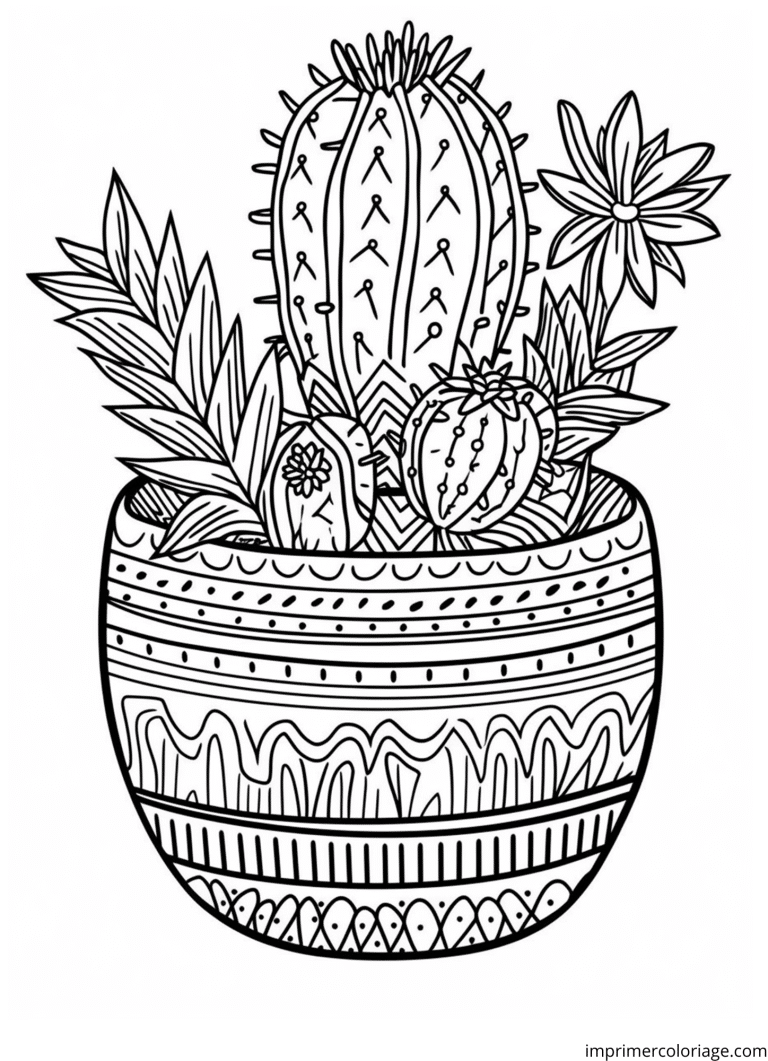 Coloriage cactus en pot mandala à imprimer Coloriage cactus en pot mandala - dessin gratuit à imprimer