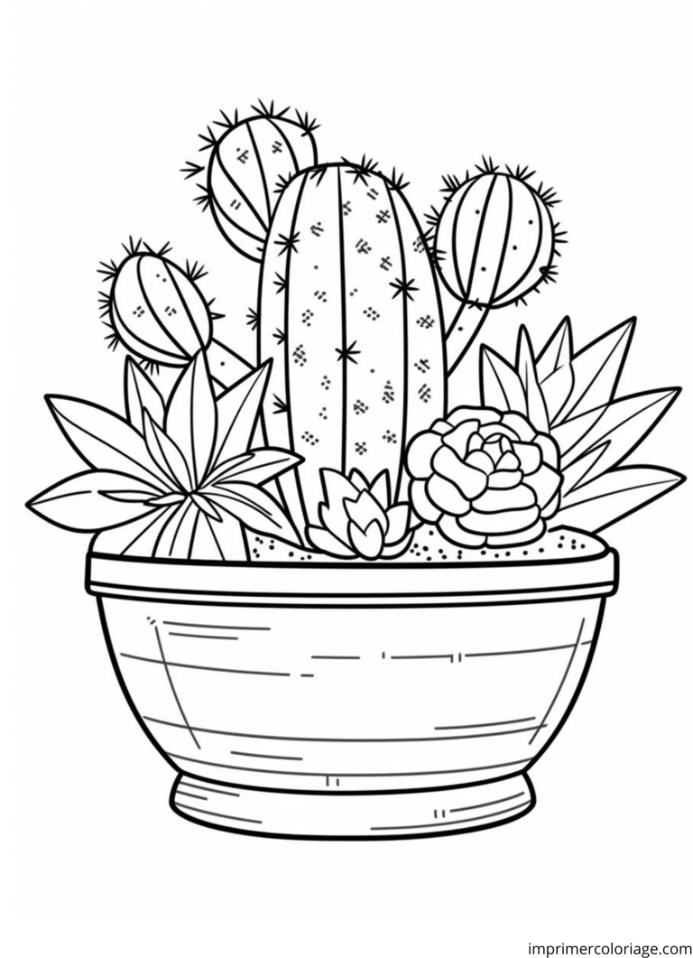 Coloriage cactus en pots à imprimer Coloriage cactus en pots - dessin gratuit à imprimer