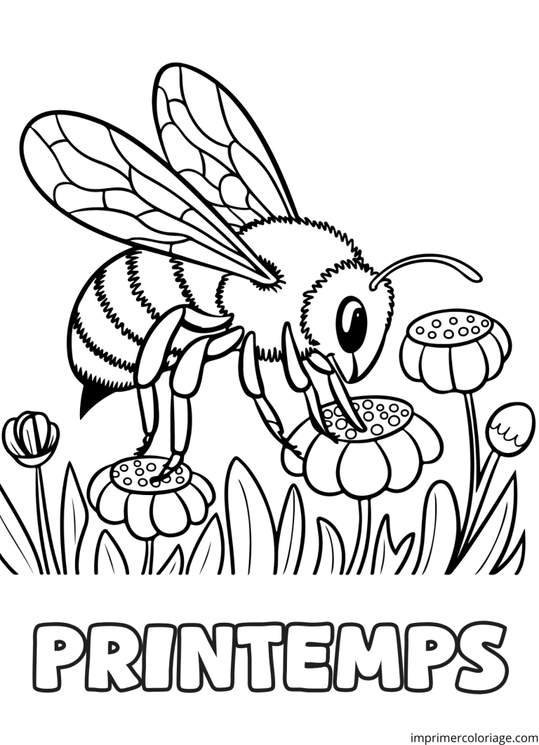 Coloriage abeille qui buttine - dessin gratuit &agrave; imprimer