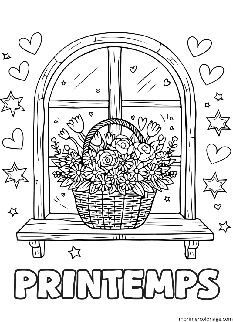 Coloriage balcon avec fleurs printemps - dessin gratuit &agrave; imprimer
