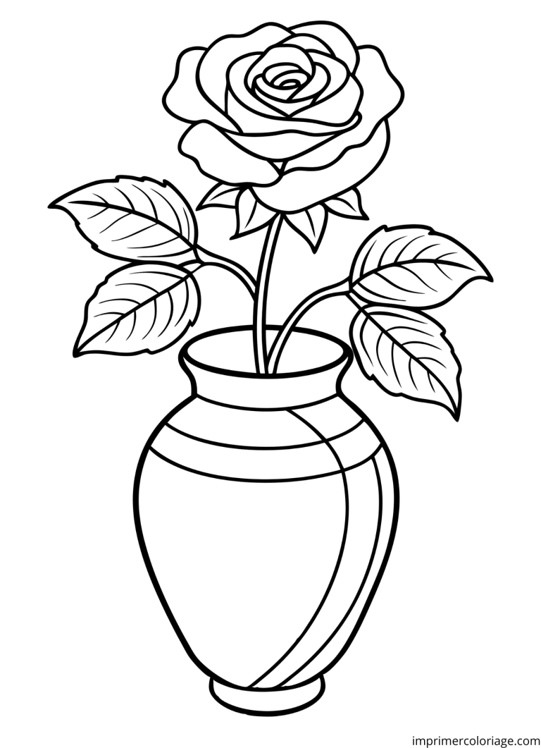 Coloriage de rose dans un vase à imprimer Coloriage de rose dans un vase - dessin gratuit à imprimer