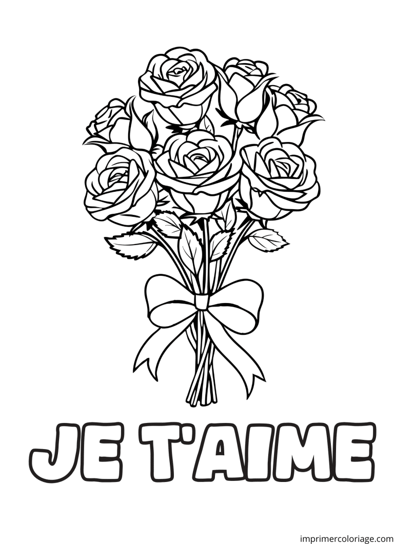 Coloriage de rose je t’aime à imprimer Coloriage de rose je t'aime - dessin gratuit à imprimer