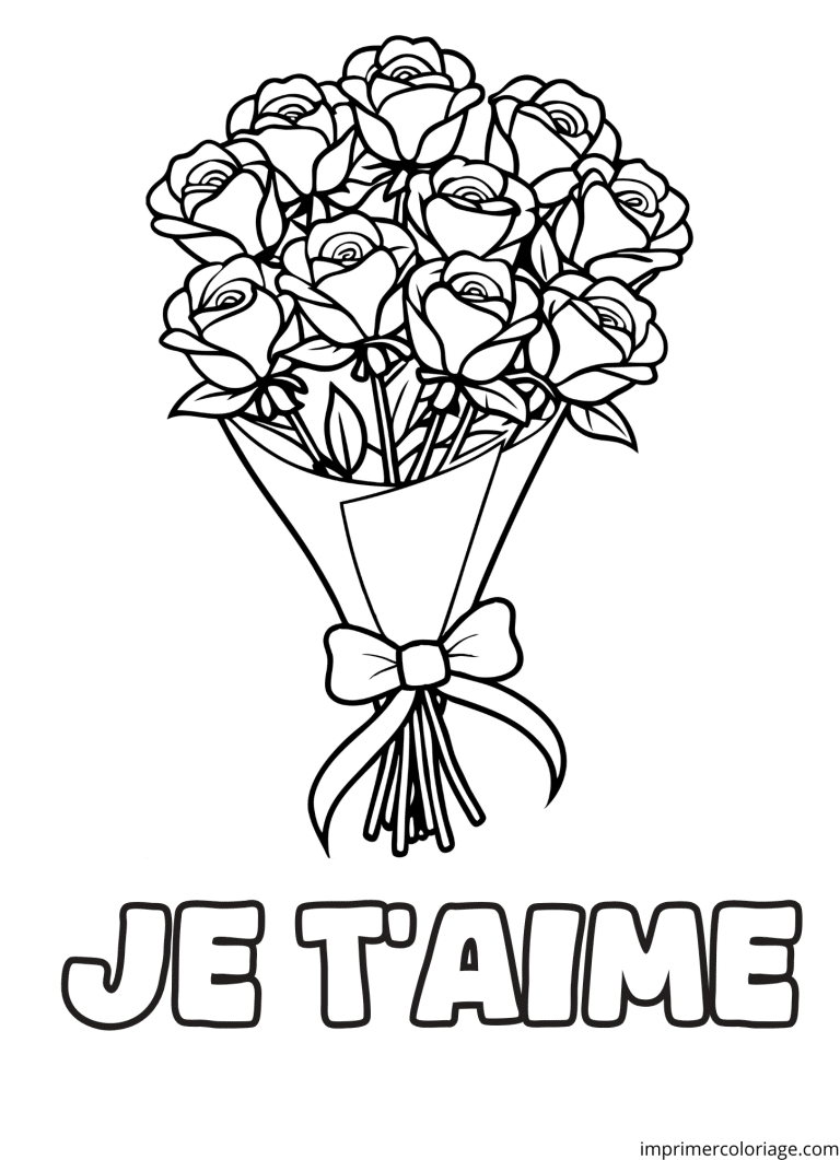 Coloriage d’un bouquet de rose amour à imprimer Coloriage d'un bouquet de rose amour - dessin gratuit à imprimer