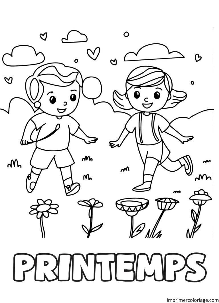 Coloriage enfants qui jouent dans le jardin - dessin gratuit &agrave; imprimer