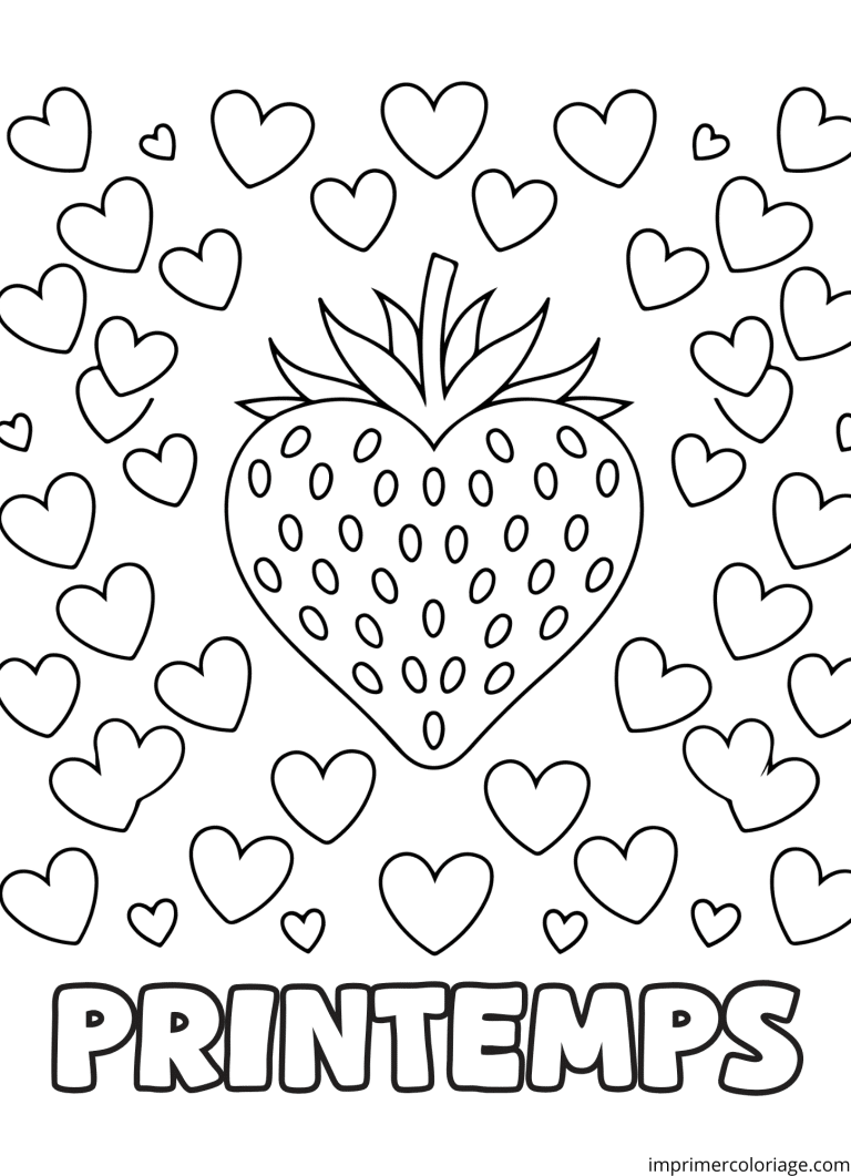 Coloriage fraises et coeur - dessin gratuit &agrave; imprimer