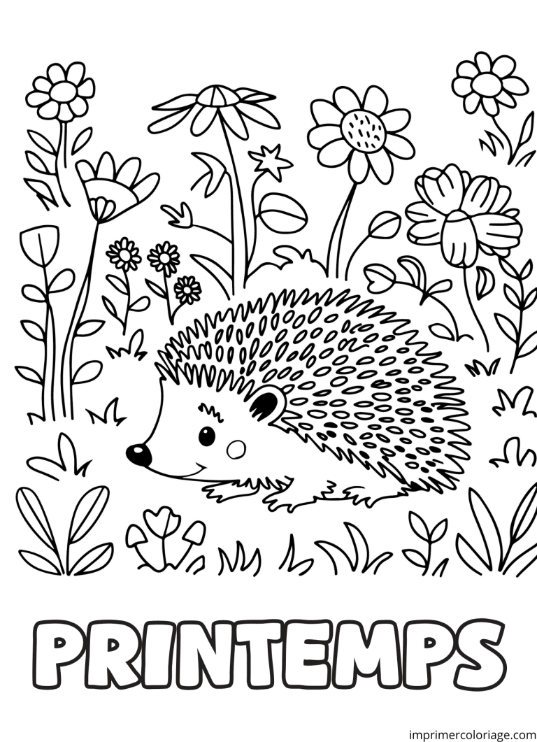 Coloriage h&eacute;risson printemps - dessin gratuit &agrave; imprimer