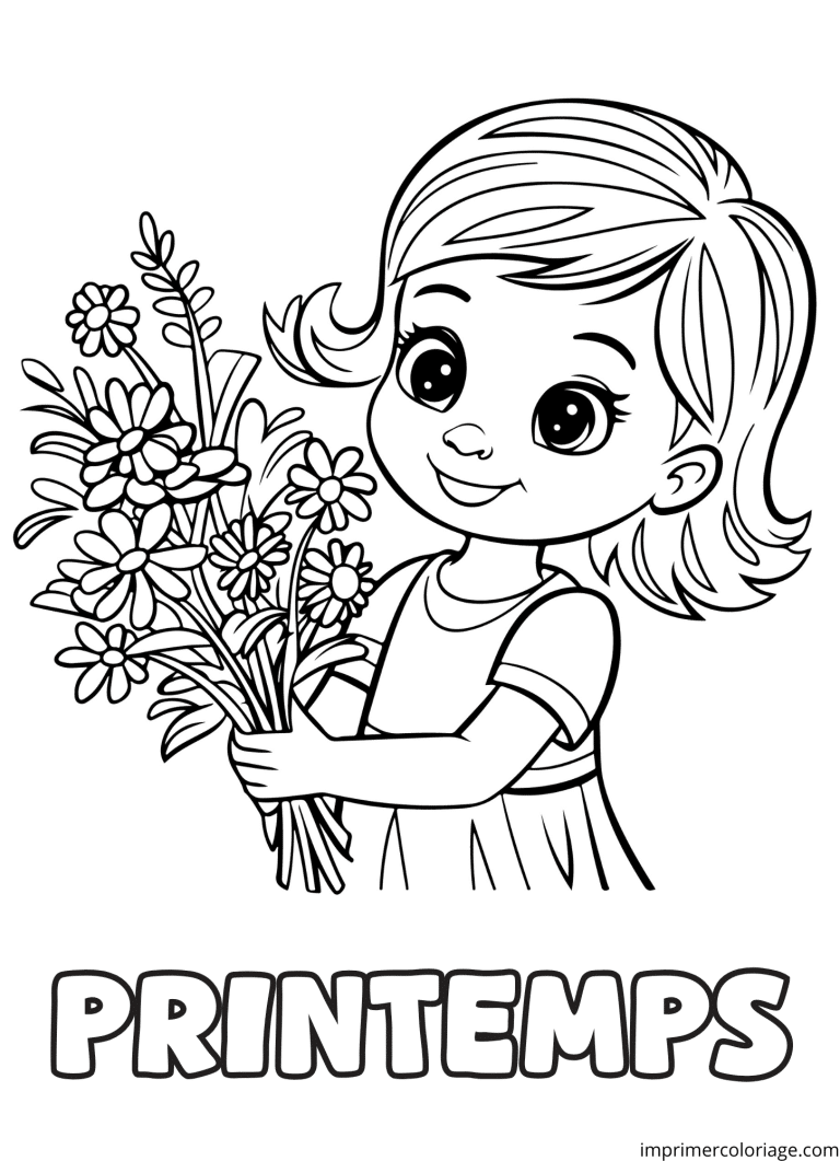 Coloriage petite fille fleur - dessin gratuit &agrave; imprimer