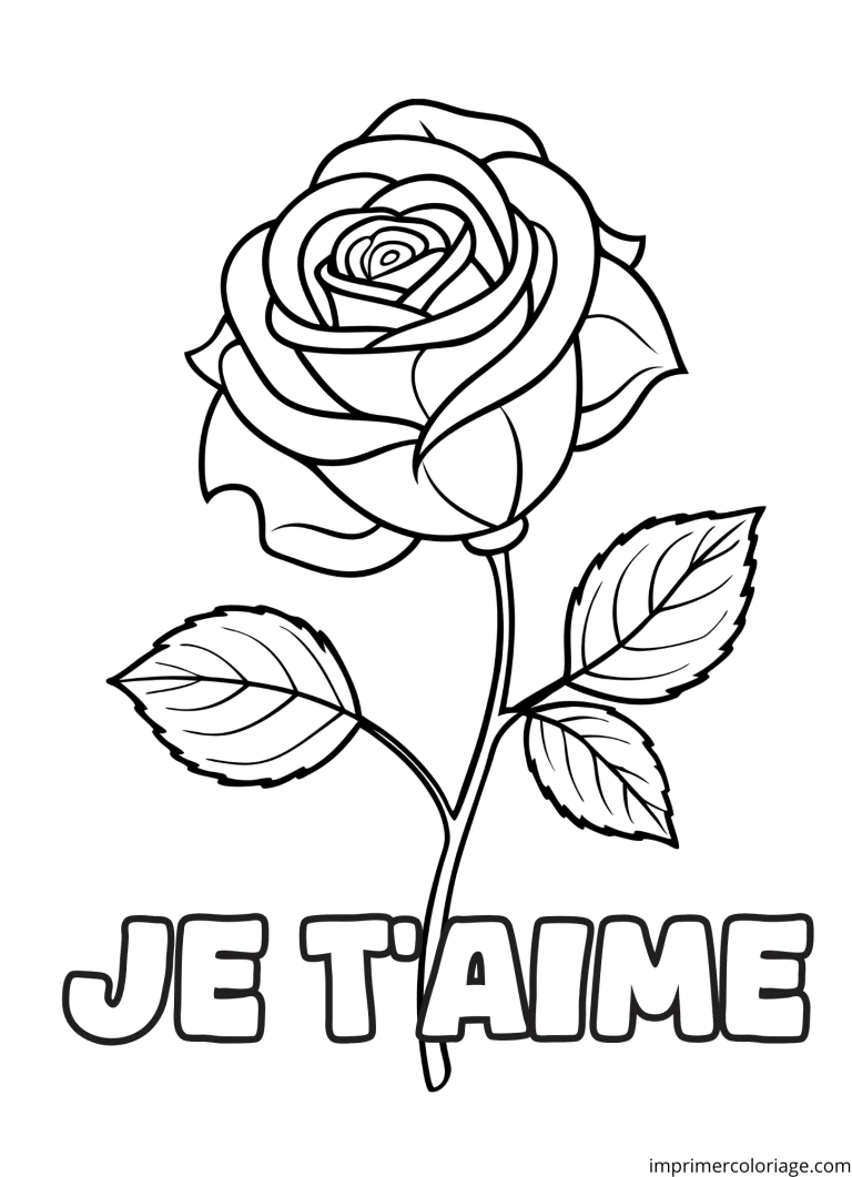 Coloriage rose simple je t’aime à imprimer Coloriage rose simple je t'aime - dessin gratuit à imprimer