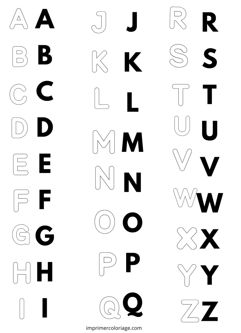 Coloriage alphabet A &agrave; Z lettre foncee - dessin gratuit &agrave; imprimer