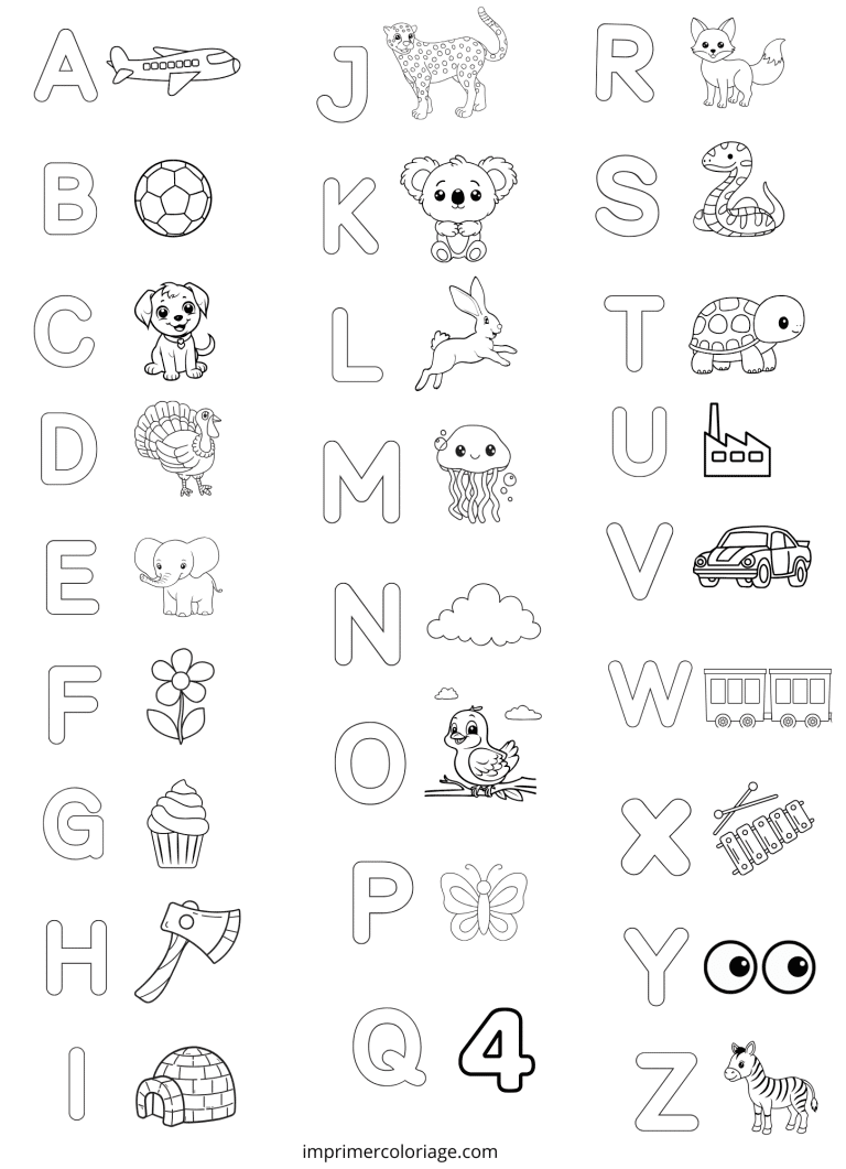 Coloriage alphabet A &agrave; Z majuscule - dessin gratuit &agrave; imprimer