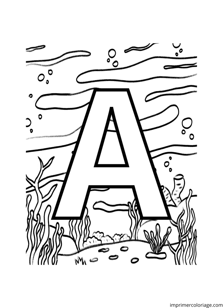 Coloriage de la lettre A dans l’océan à imprimer Coloriage de la lettre A dans l'océan - dessin gratuit à imprimer